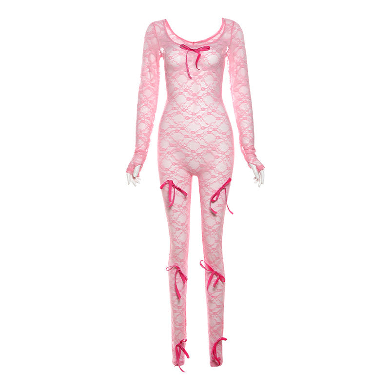 Women's High Waist Jacquard Tight Long Sleeve Jumpsuits