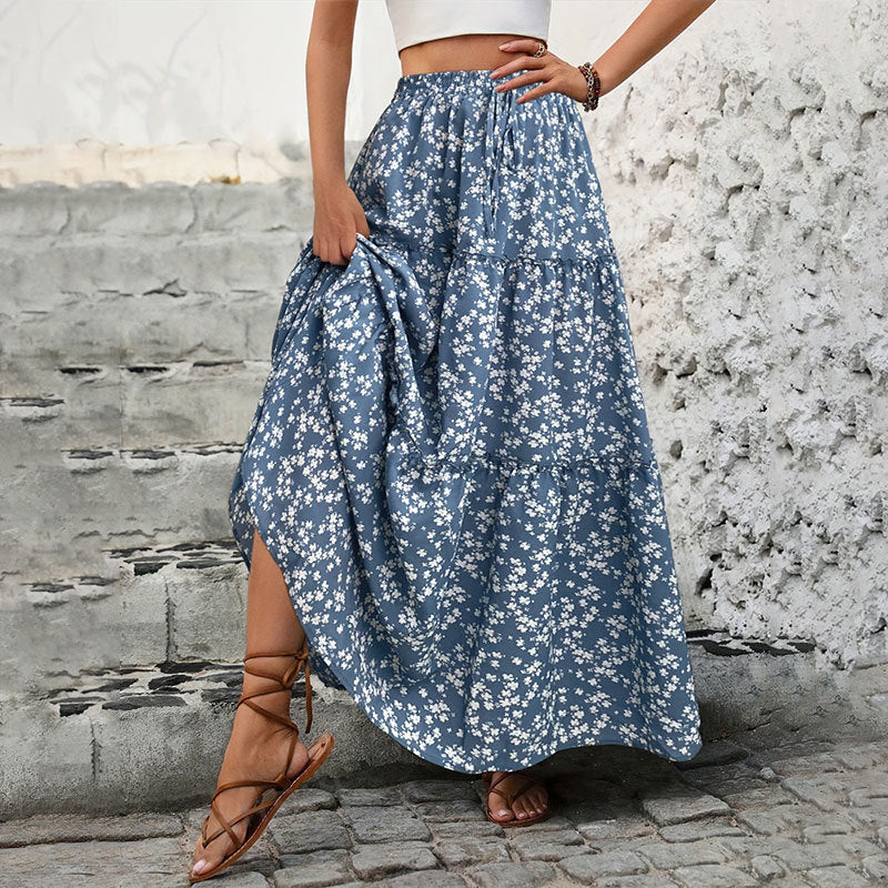 Women's Floral Belt Long Patchwork High-grade A- Skirts