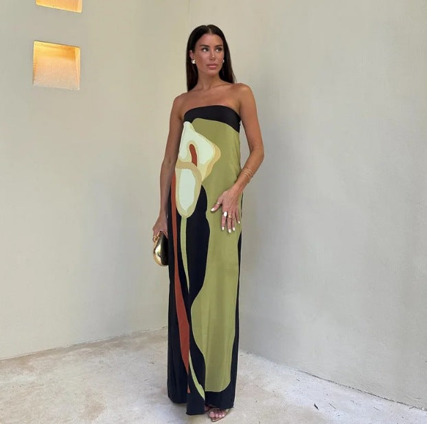 Women's Avocado Printed Tube Rest Assured Dresses