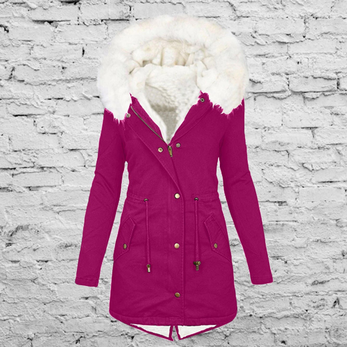 Women's White Fur Collar Hood Warm With Coats