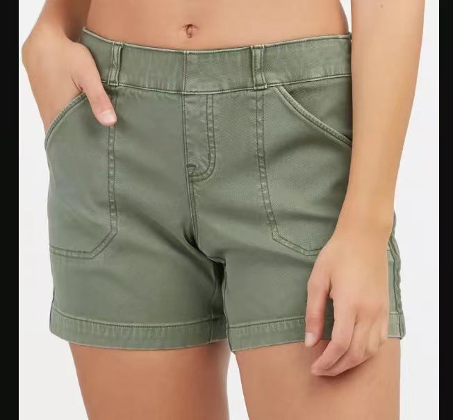 Simple Pocket Hip Lifting High Elastic Shorts