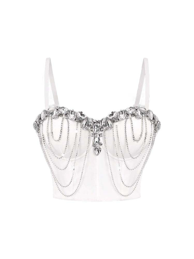 White Chain Diamond Sexy Bra Design Sense Tops