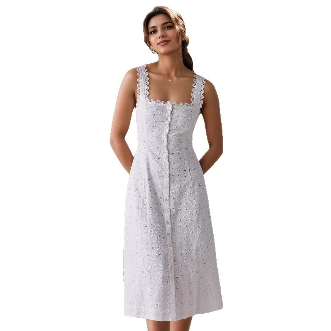 Summer High-grade Backless Shoulder Strap Lace Dresses