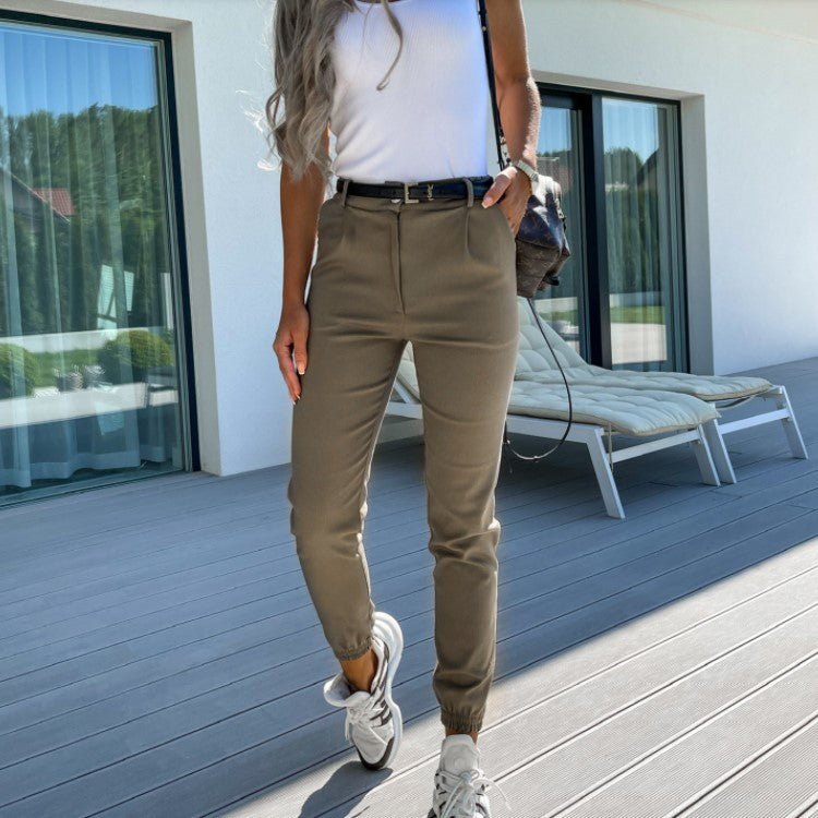 Autumn Double Oblique Washed Cotton Fabric Pocket Slim Fit Pants