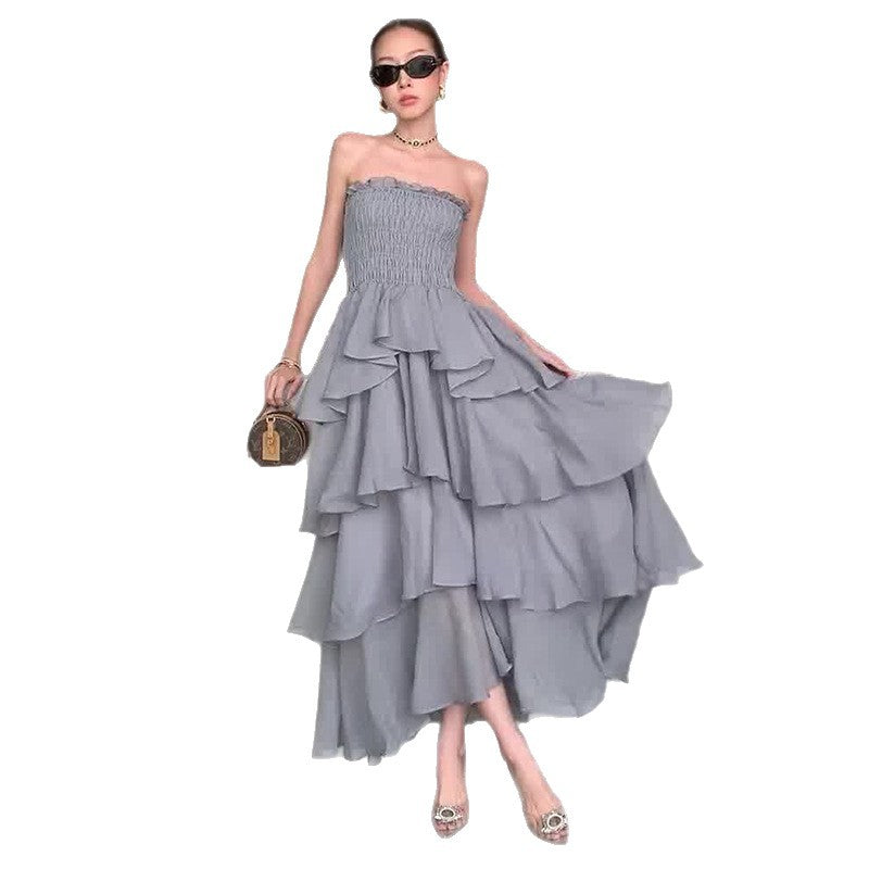 Women's Summer Vacation Style Ruffled Tube Slimming Dresses