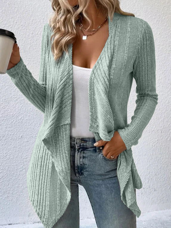 Women's Fashion Solid Color Knitted Placket Long Cardigans