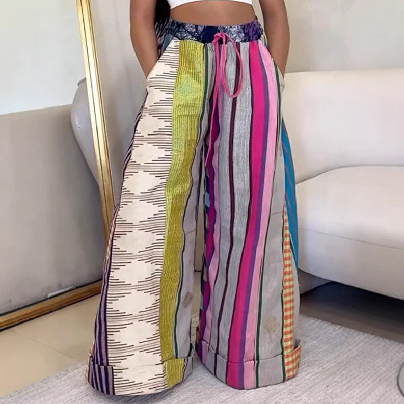 Women's Fashion Casual Printing Wide Leg Nipped Pants