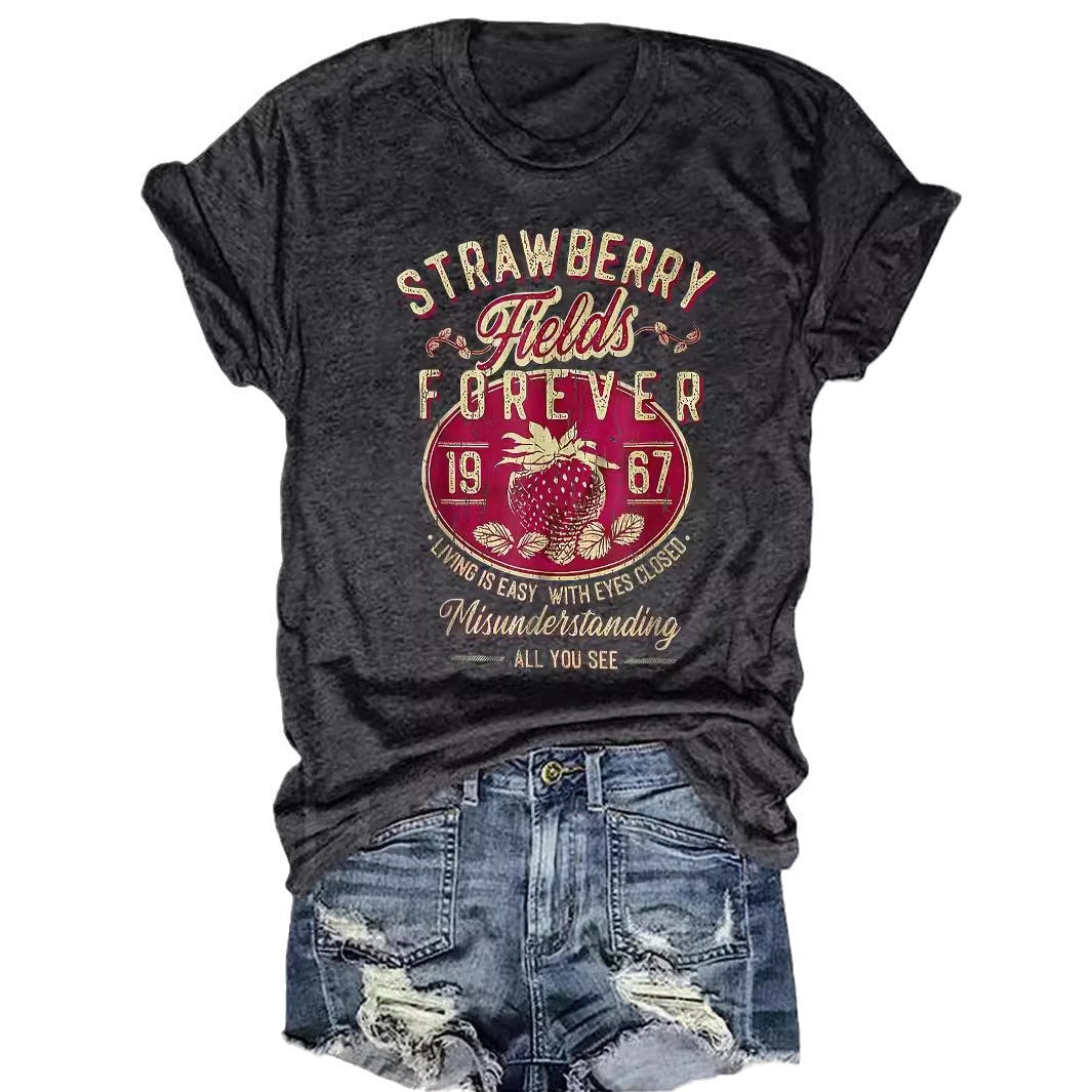 Women's Printed Round Neck Short-sleeved T-shirt Blouses