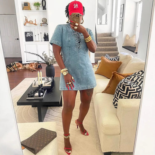 Women's Denim Dress Summer Street Fashion Sleeve Dresses