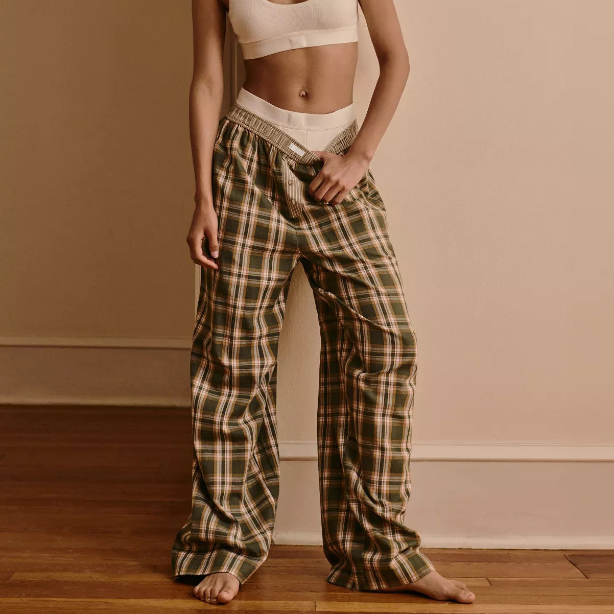 Women's Casual Comfortable Plaid Trousers Straight For Pants