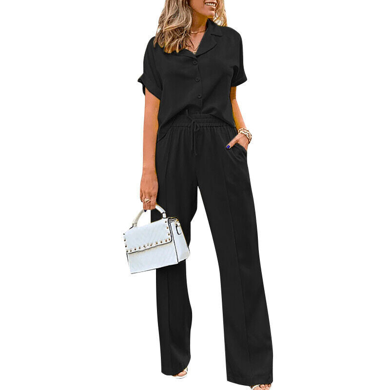 Women's Summer Casual Short-sleeved Trousers Solid Color Suits