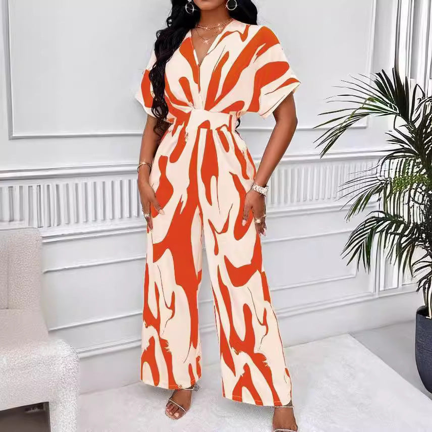 Women's Glamorous Charming Sleeve Printed Fashion Jumpsuits