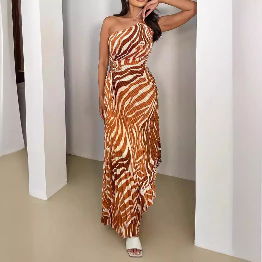 Summer Design Folding Printed Sleeveless Dress Dresses