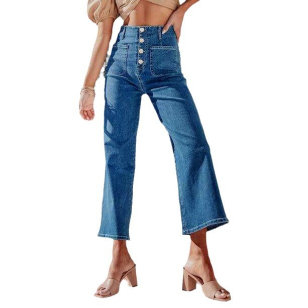 Women's Autumn Breasted Stretch High Waist Temperament Jeans