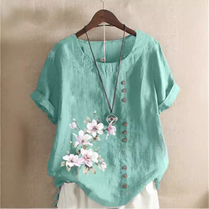 Women's Vintage Cotton Linen Printed Loose Casual Shorts
