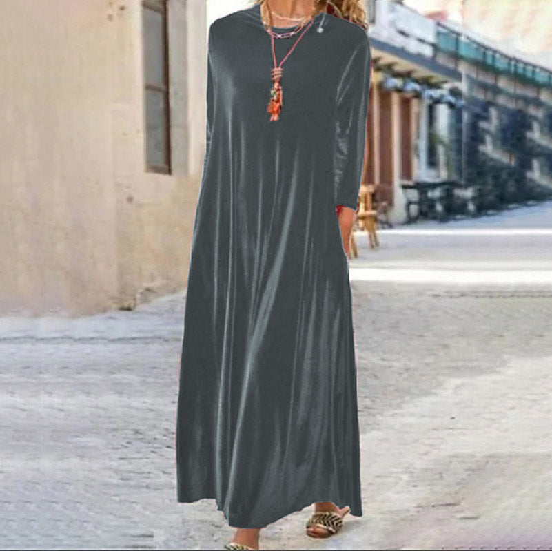 Gold Veet Slimming Temperament Crew Neck Dresses