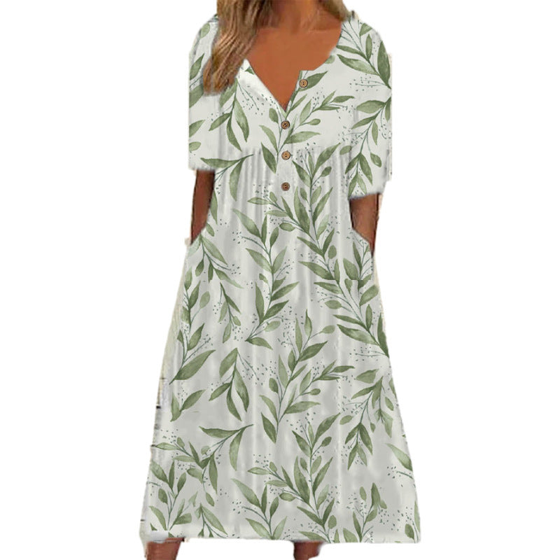 Women's Printed Pocket Clinch Long Dress Plus Size