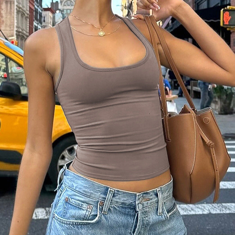 American Street Style Simple Solid Color Tops
