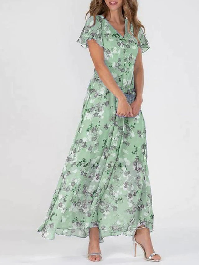 Beach Large Swing Dress Chiffon Floral Sleeve Dresses