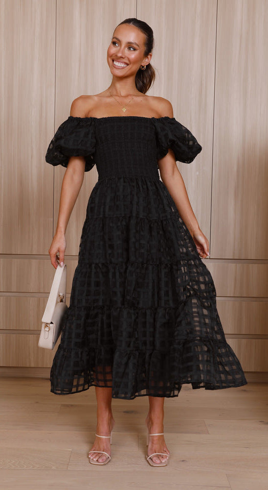 Attractive Beautiful Lantern Sleeve Stitching Dress Dresses
