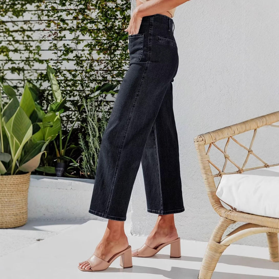 Women's Autumn Breasted Stretch High Waist Temperament Jeans