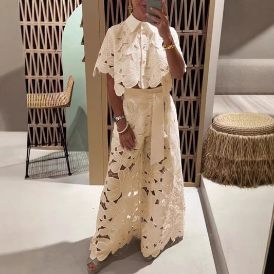 Women's Summer Solid Color Sexy Cutout Wide Suits