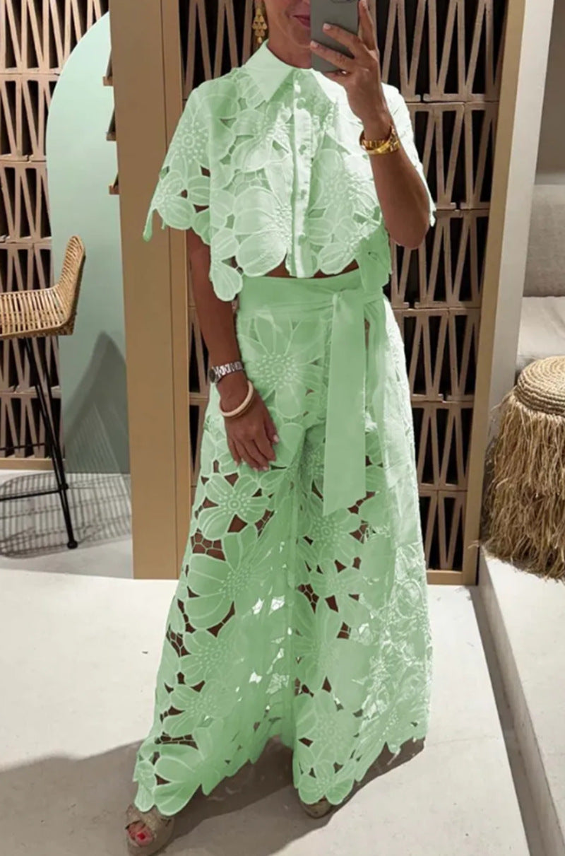 Women's Summer Solid Color Sexy Cutout Wide Suits