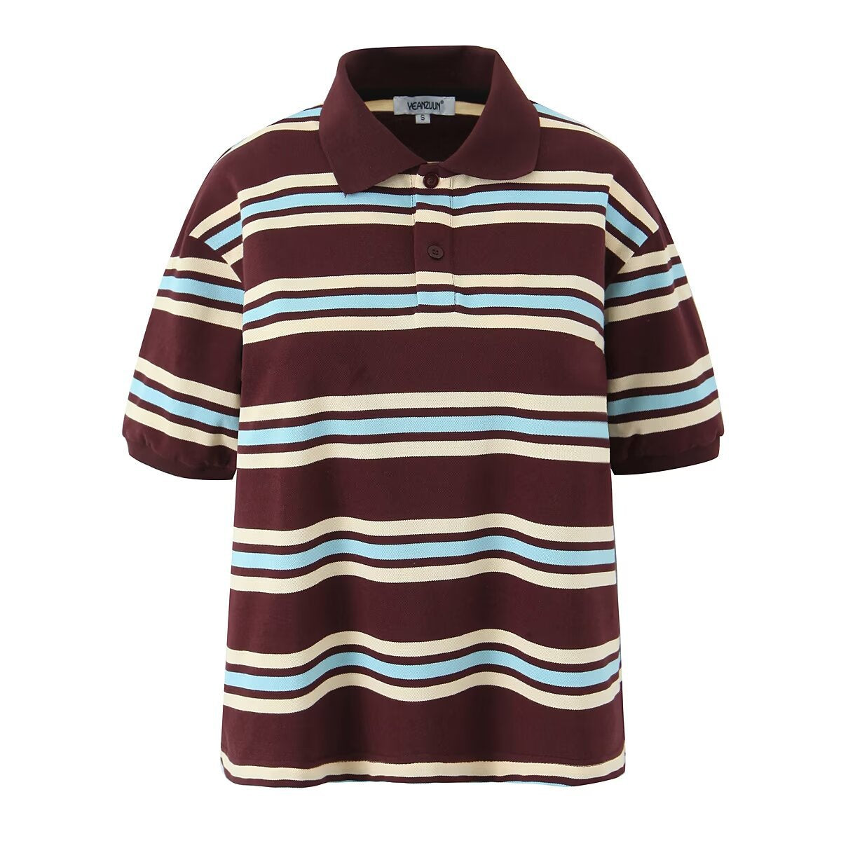 Women's Contrast Color Striped Shirt Collar Sleeve Blouses