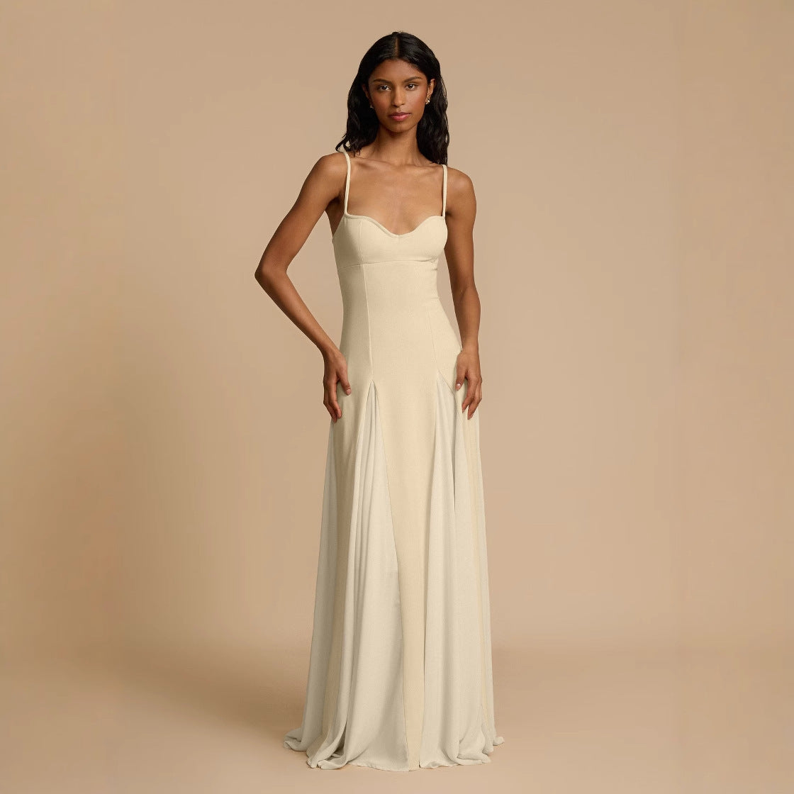 Women's Style Elegant Sexy Backless Spaghetti Straps Contrast Dresses