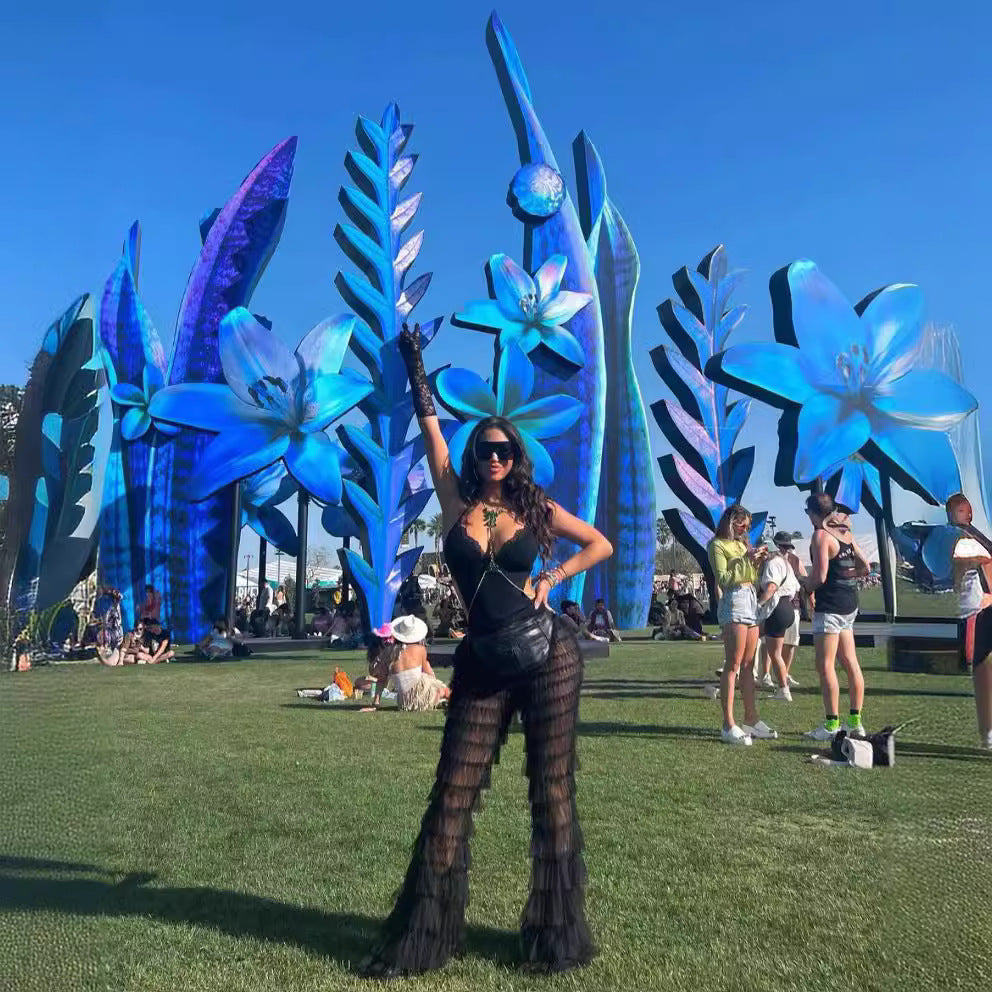 Fashion Layered Mesh Bell-bottoms Sexy Trousers Pants