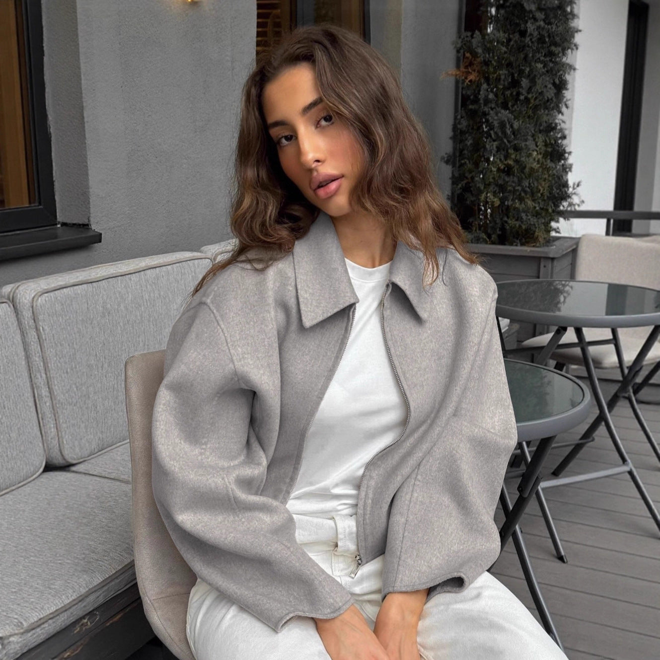 Women's Brown Woolen Loose-fitting Lapel Thick Overcoat Coats
