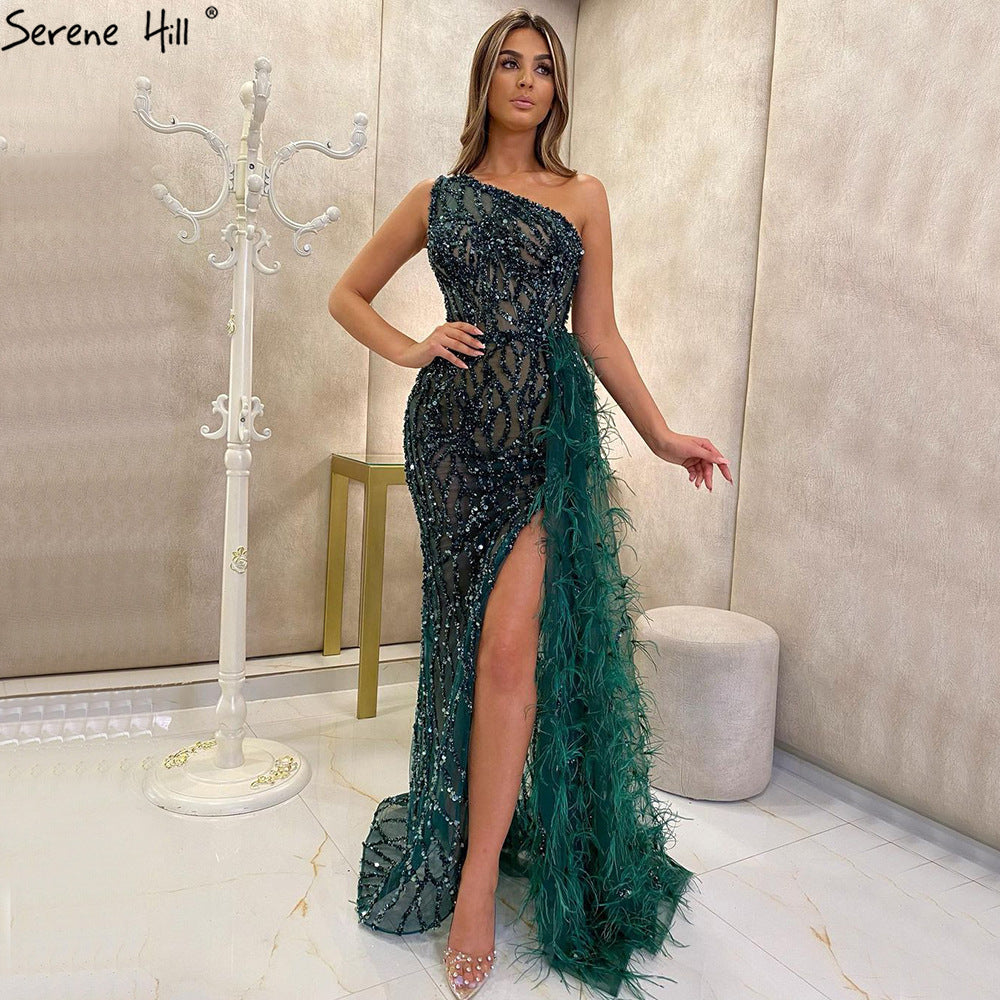 Pure Color Sequins Fairy Long Sleeveless Fashion Evening Dresses