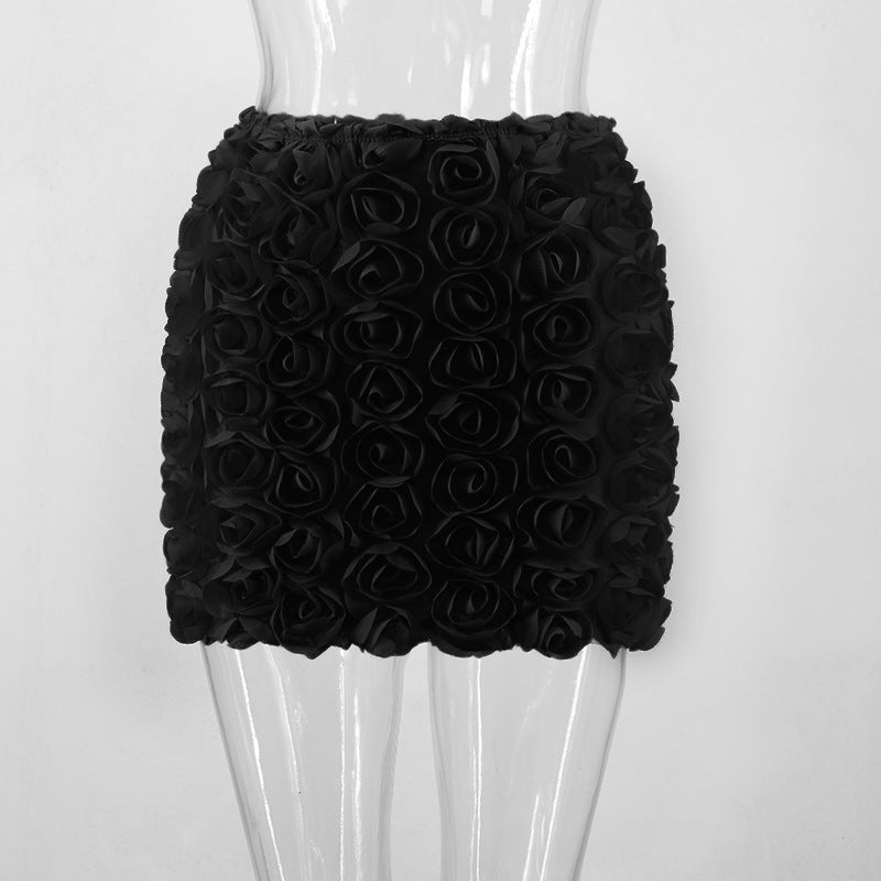 Women's Nightclub Sexy Solid Color Three-dimensional Flower Ultra Skirts