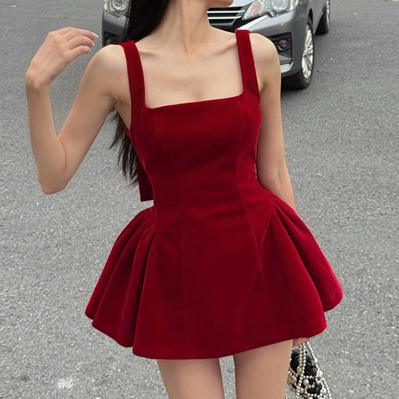 Women's Hot Sexy Red Bow Backless Camisole Sleeveless Dresses