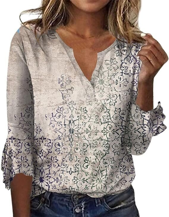 Women's Long-sleeved Printed Ethnic Fashion T-shirt Blouses