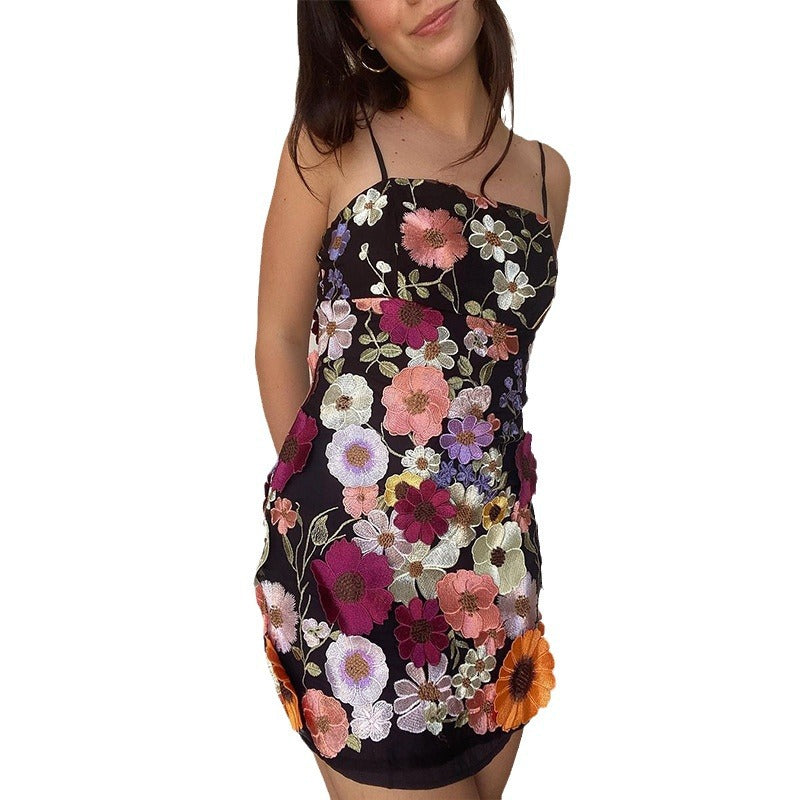 Spring Elegant Three-dimensional Flower Mesh Stitching Dresses