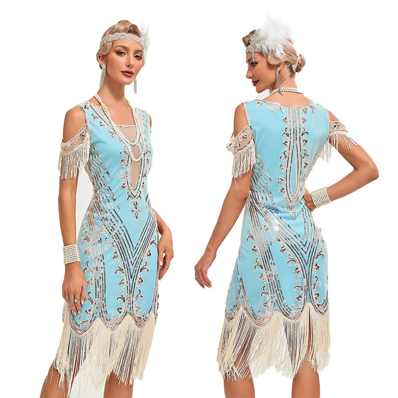 Retro Dance Party Embroidery Tassel Dress Plus Size