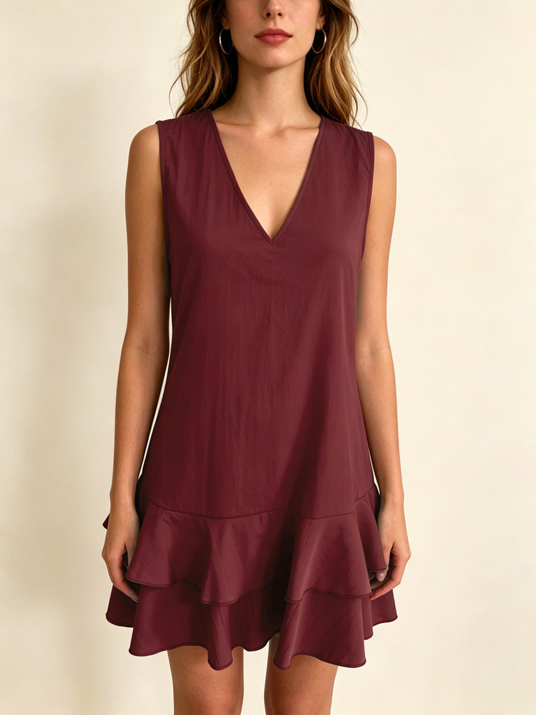 Fashion Casual Solid Color Sleeveless Flounce Dress