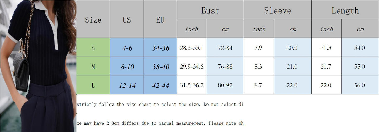 Women's Fashion Polo Collar Slimming Color Contrast Blouses