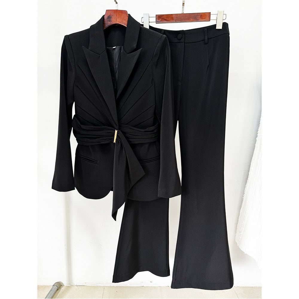 Temperament Irregular Belt Slim Fit Trousers Jackets