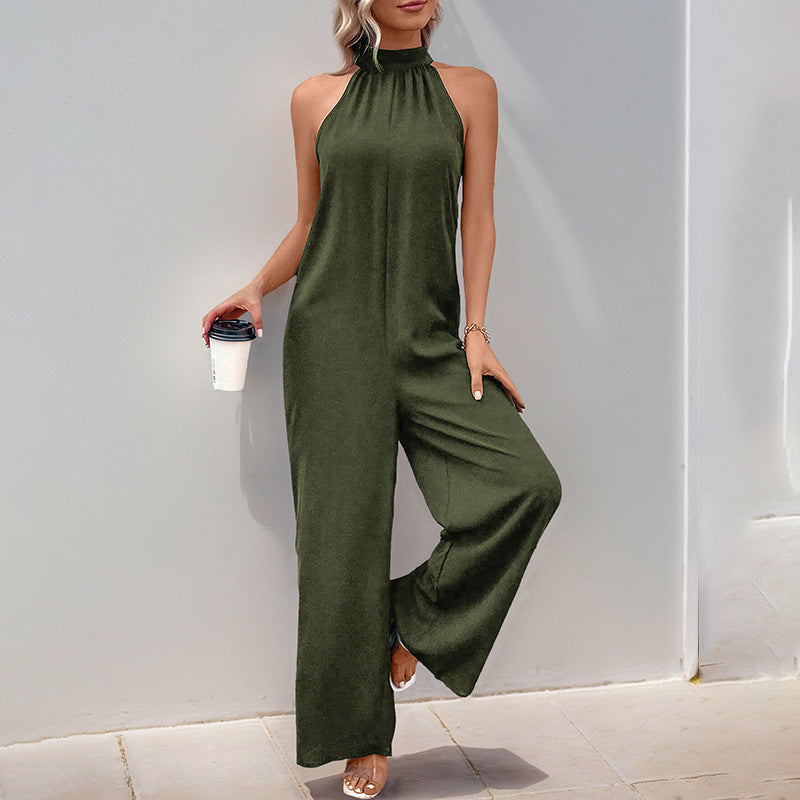 Party Casual Turtleneck Halter Solid Color Jumpsuits