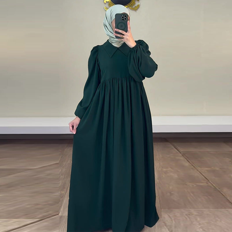 Women's Autumn Solid Color Casual Style Lantern Sleeve High Dresses