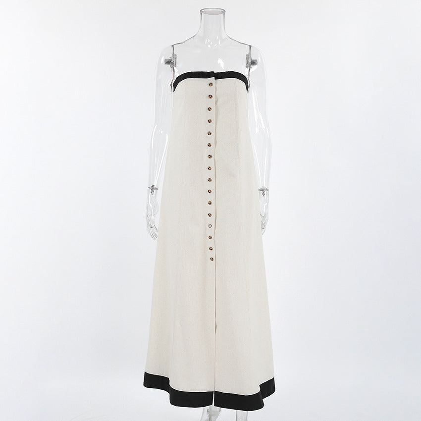 Women's French Style Vacation Cotton Linen Strapless Dresses