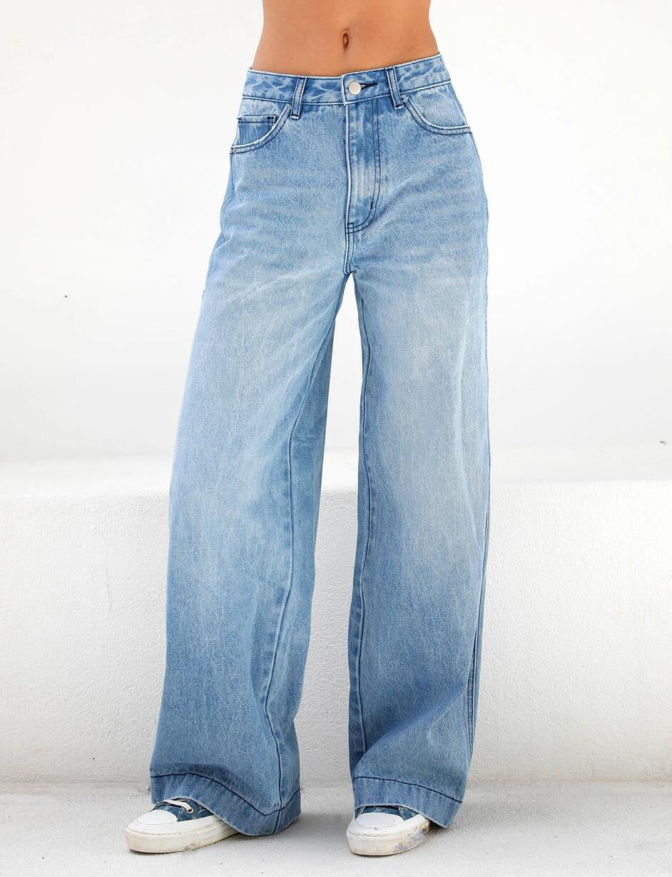 Women's High Waist Loose Wide Legs Mopping Jeans