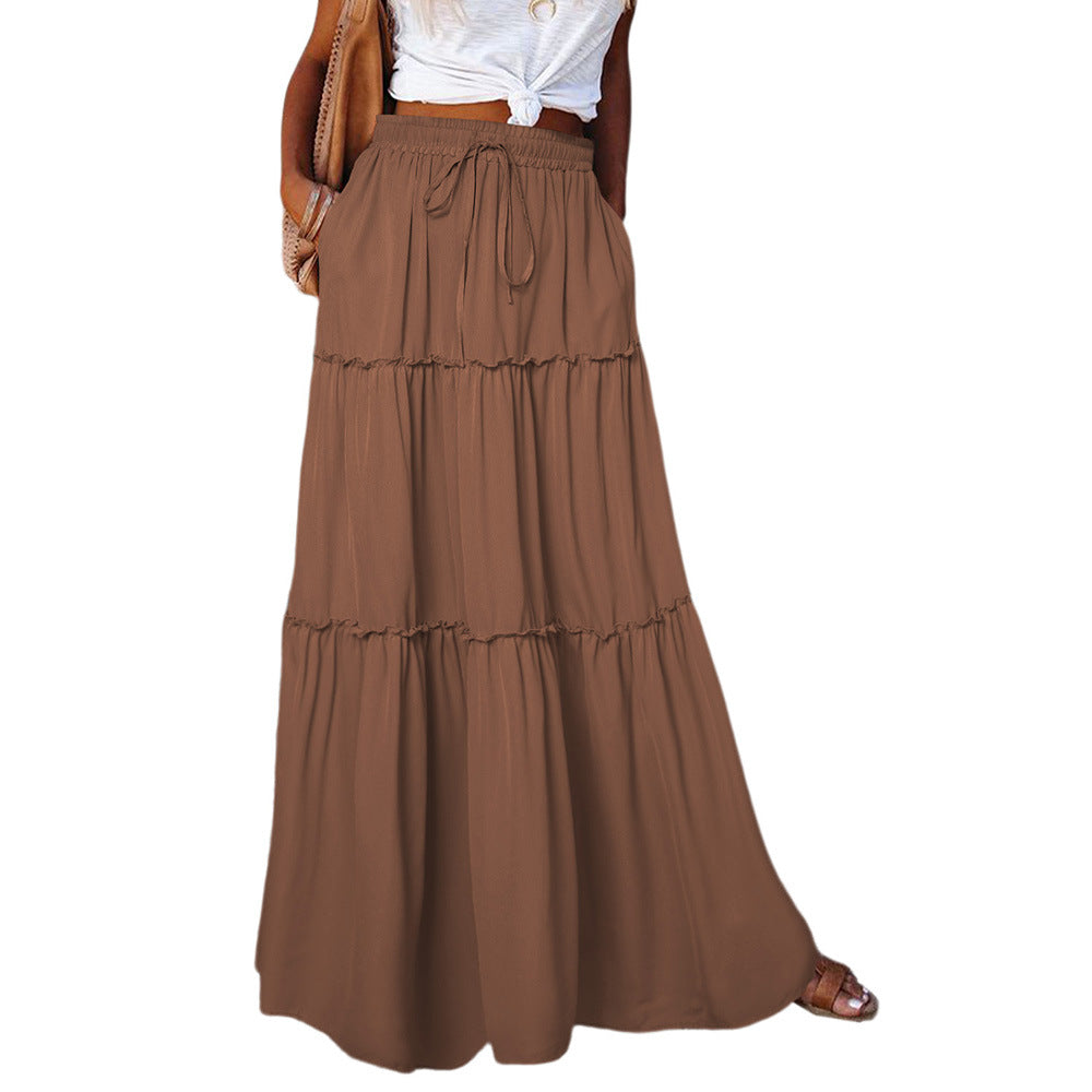 Women's Wooden Ear Layered High Waist Elastic Skirts
