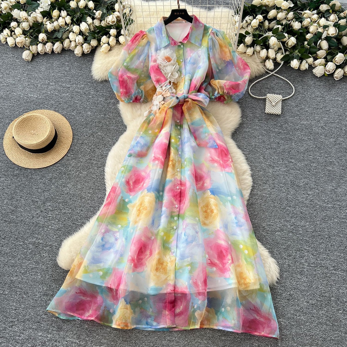 Style Temperament Dress Female Summer Three-dimensional Flower Lantern Dresses