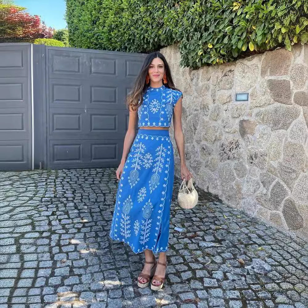 Fashion Printing Vacation Style Two-piece Dress Dresses