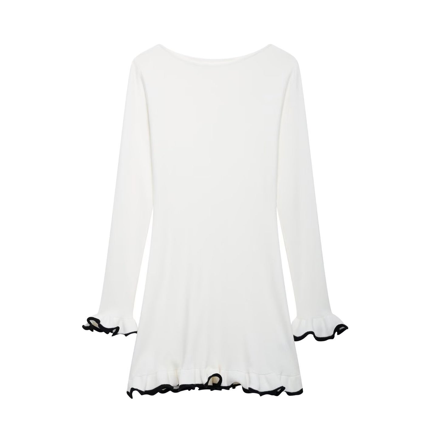 Knitted Dress Long Sleeve Spring Temperament Contrast Color Skirts