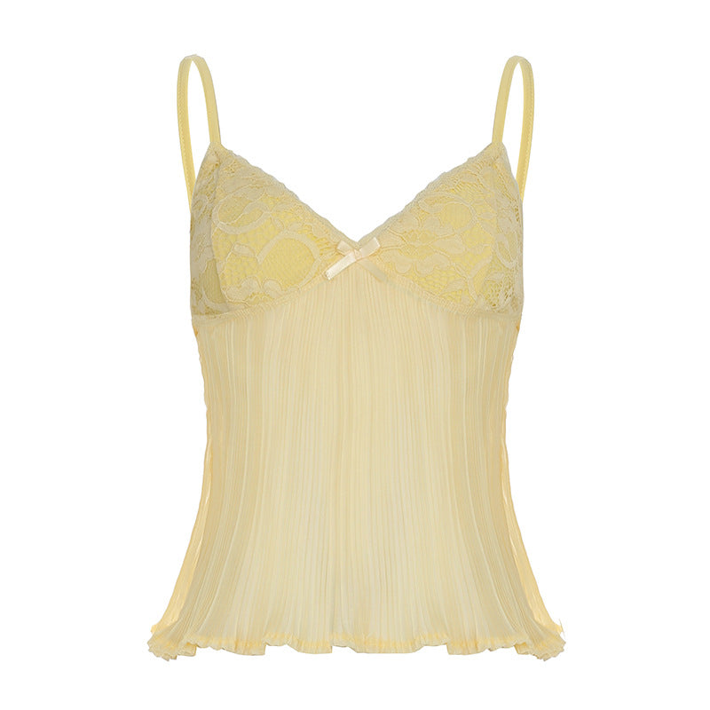 Color Pleated Sexy Chiffon Stitching Hot Tops