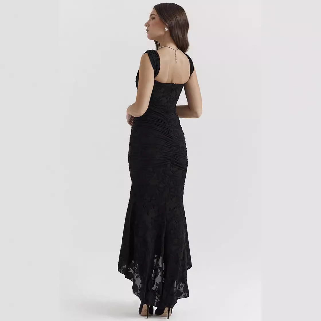 Sleeveless Solid Color Fishbone Waist Dress Evening Dresses